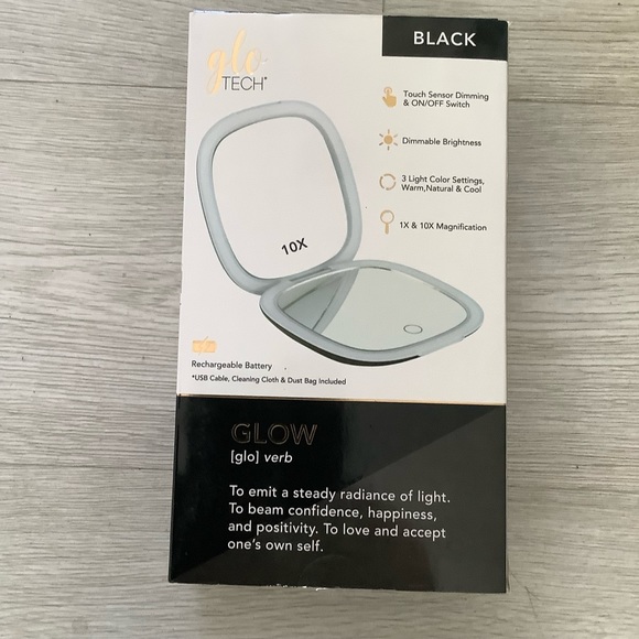 GLO TECH LED COMPACT Magnifying Small Mirror 1X & 10X Travel 4” BLACK AND WHITE - Picture 5 of 6